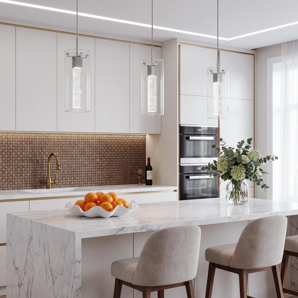 LED Crystal Pendant Light Island, Brushed Nickel, 1 Pack
