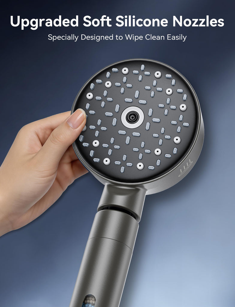 Filtered Shower Head, Gunmetal Black Silicone Panel, 6 Spray Modes