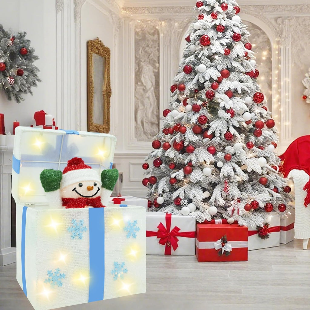 Christmas Decorations Outdoor, Lighted Pop-Up Snowman Gift Box