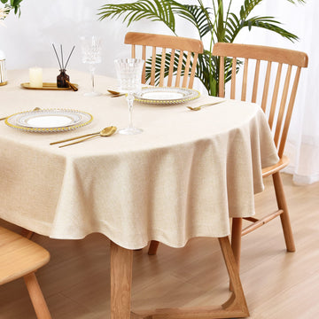 Polyester Oval Tablecloth Heavy Duty Wrinkle Resistant Fabric Table Cloths 60 x 102 Inch Beige Farmhouse Rustic Table