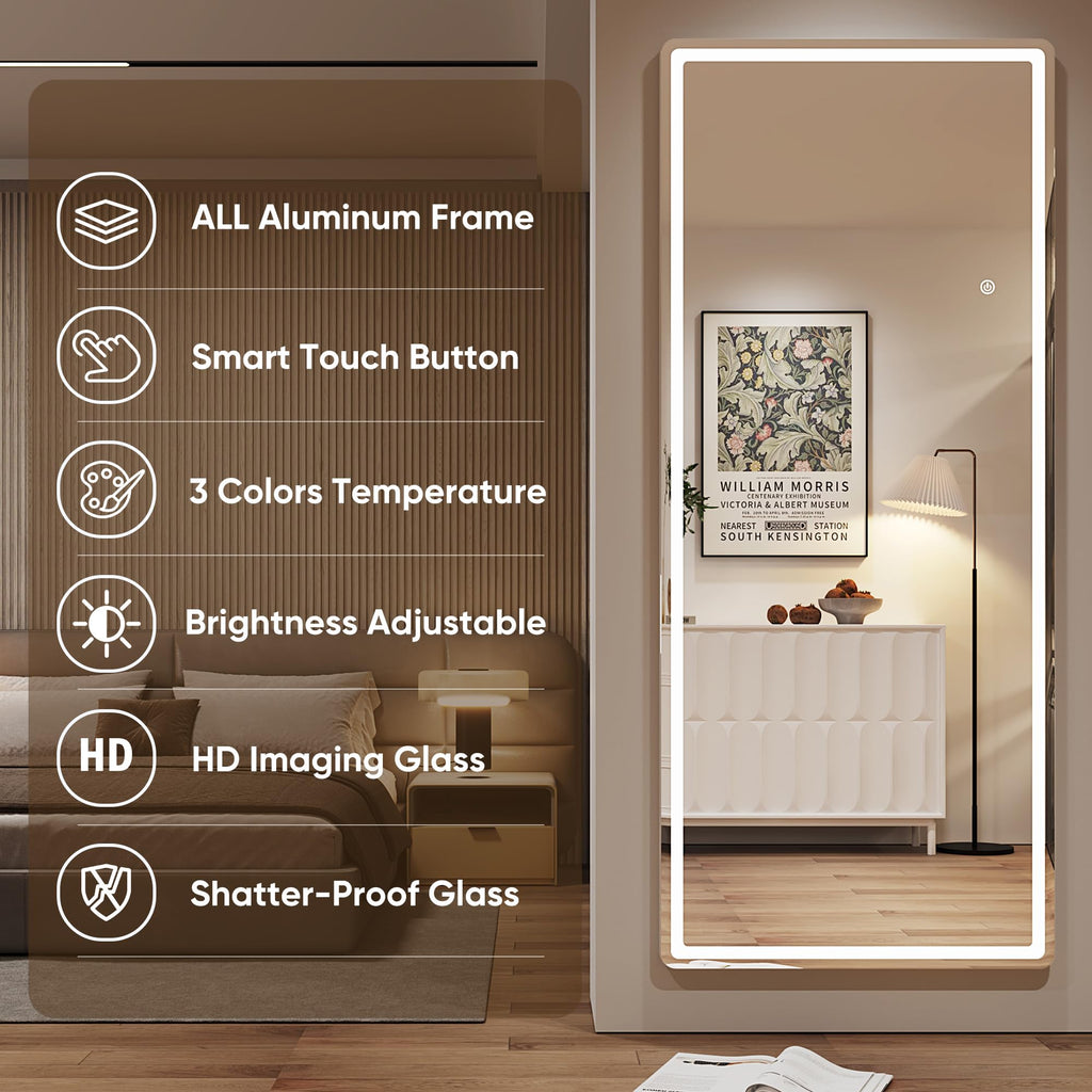 71"x28" LED Full Length Mirror, Lighted Floor Mirror, Rect