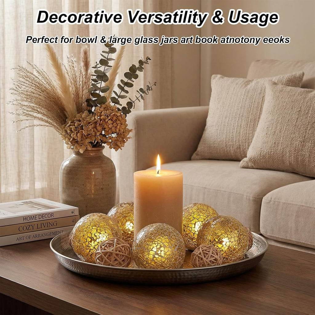 Decorative Balls for Bowls Gold Orbs Glass Balls Mosaic Glass Orbs Centerpiece Ball 3.1 Inch Decor Table Vase - Set of 5