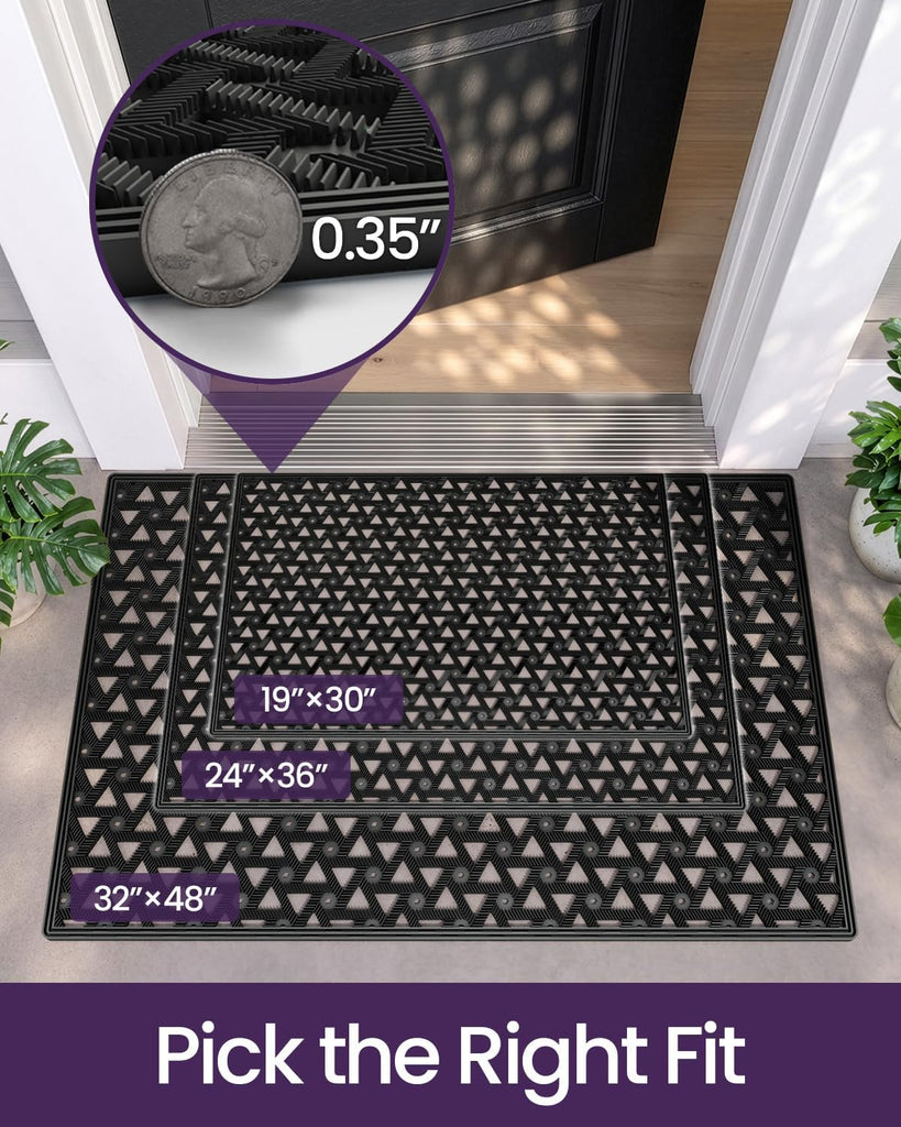 Front Door Mat Outside Entrance Rubber Floor Doormat, 19x30 Black | Welcome Heavy Duty Non Slip, Dirt Trapper