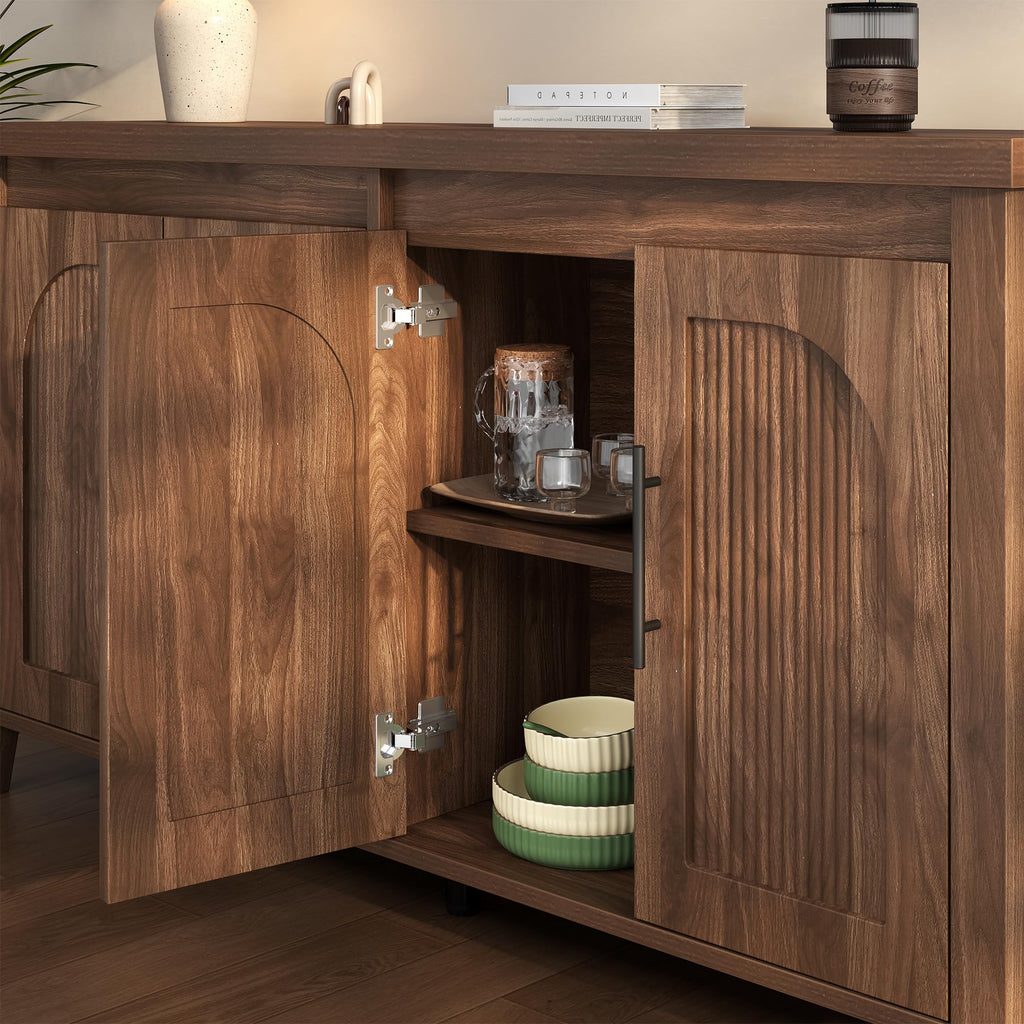 Modern Buffet Cabinet with Storage, 70" Fluted Sideboard Cabinet with Adjustable Shelves, Wood & Multi-Functional