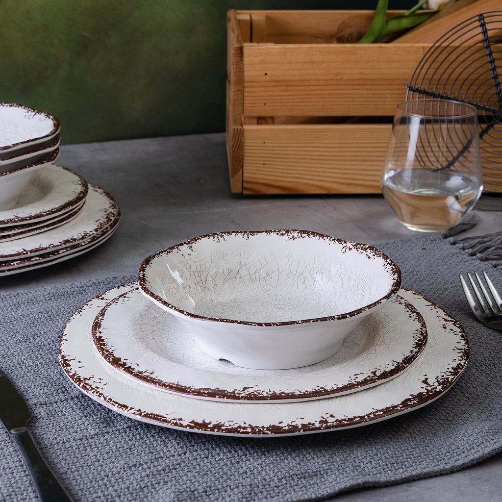 Vintage White Melamine Dinnerware set, 12 Piece Lightweight Dish Set