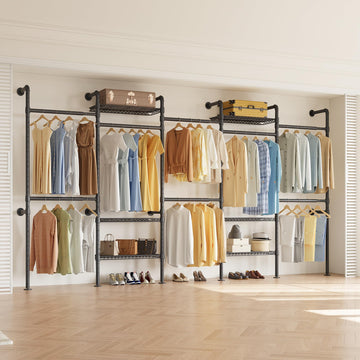 W5 Industrial Pipe Clothes Rack, Heavy Duty Clothing Rack, Black