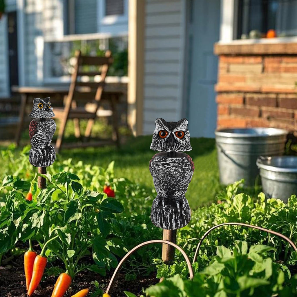 2 Pack Fake Owl Decoy Bird Scarecrow Sculpture, 11.2 inch Wagging Head Plastic Owl Scare Birds Away, Owls Statue