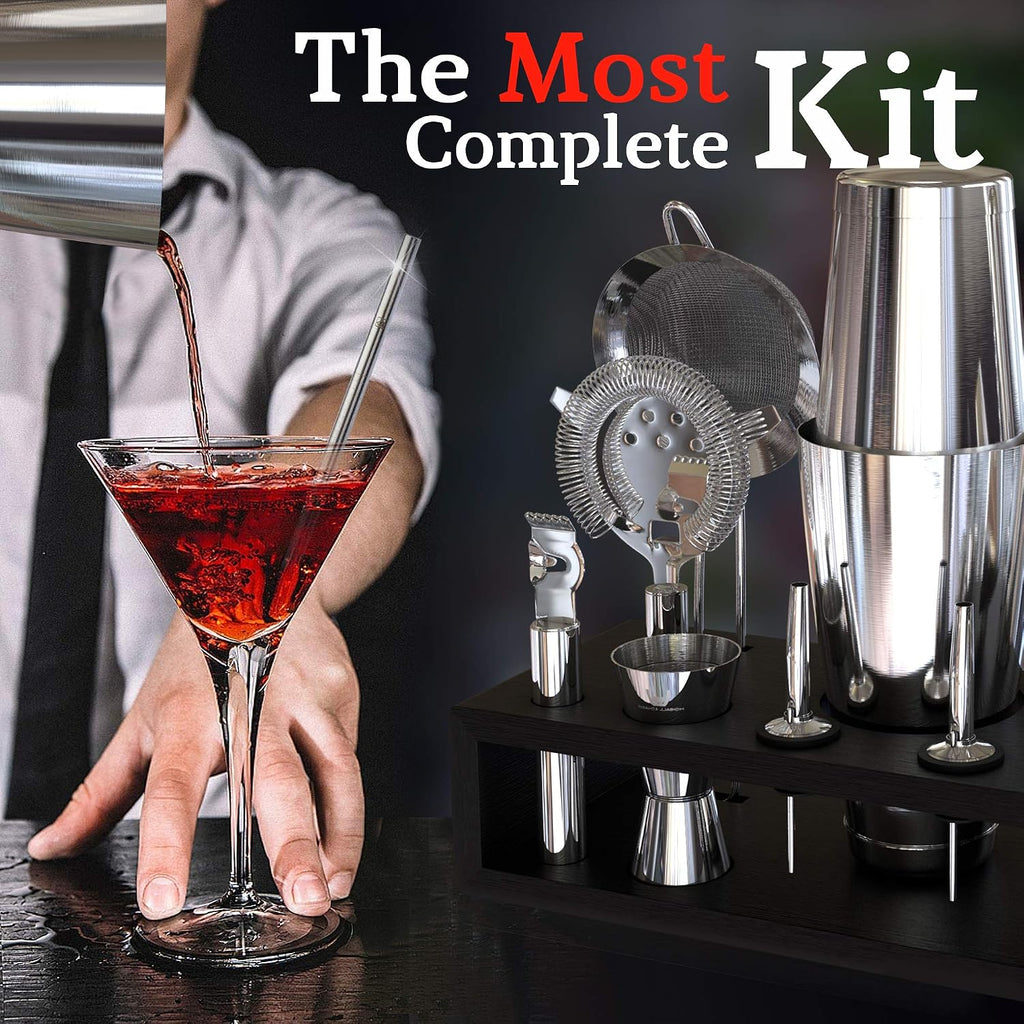 13-Piece Boston Cocktail Shaker Set Stainless Steel Mixology Bartender Kit With Stand Bar Cocktail Set | Laser - Set of 13
