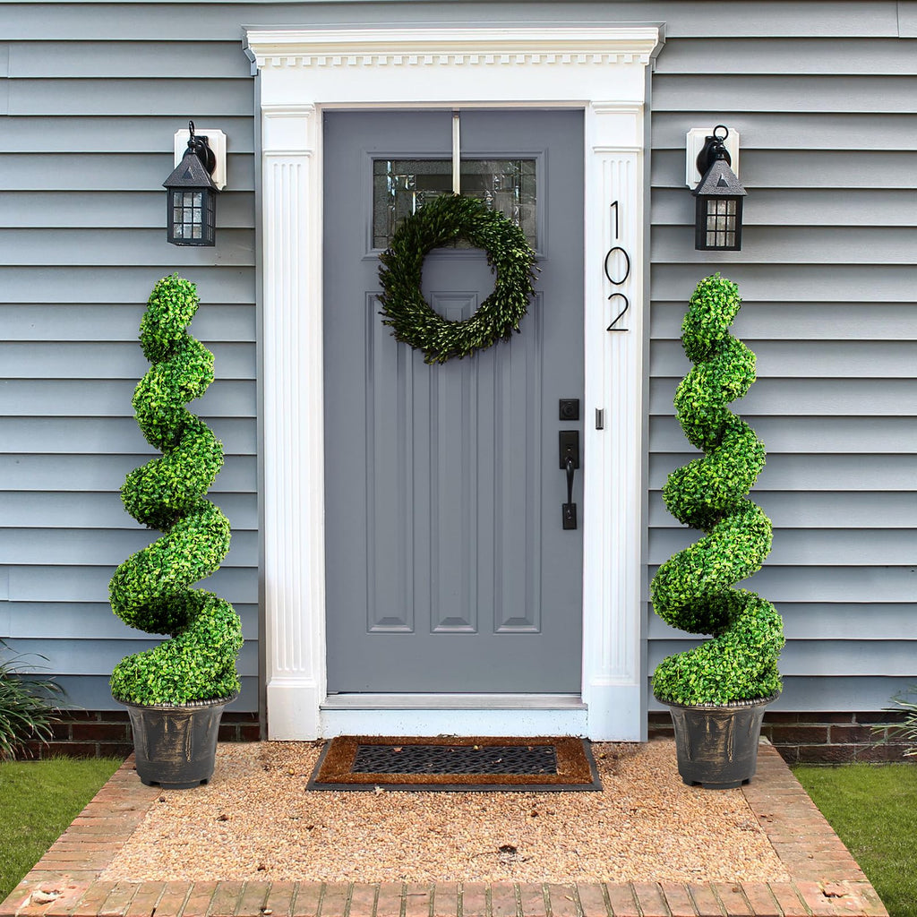 4 Ft Artificial Boxwood Spiral Topiary Tree, Fake Greenery Plants for Indoor or Outdoor