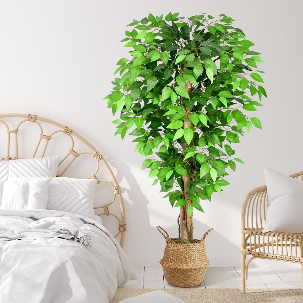 5ft Ficus Artificial Trees with Natural Curved Trunks, 60" Tall Lush Faux Tree Decor Indoor, Green Lifelike Fake
