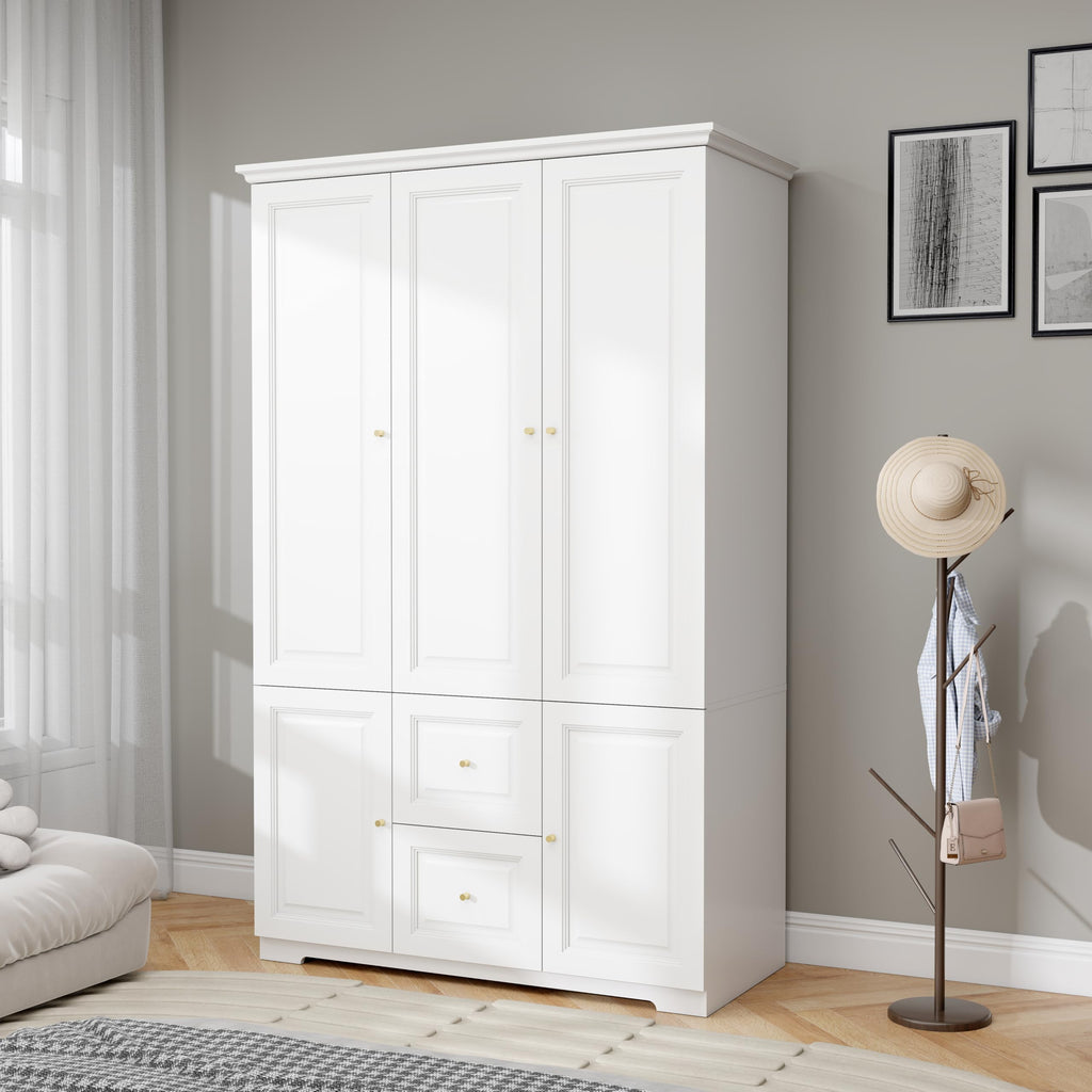 White Armoire Wardrobe Closet with 2 Drawers: 75" H x 47" W