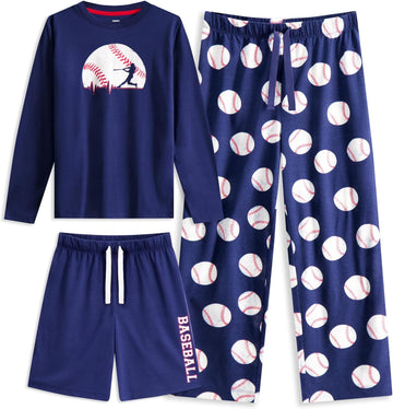 Boys Pajamas Set | Piece Pant, Shirt, Shorts Sleepwear Pjs for Kids | Loose Fit, Soft, Breathable Blue Plaid