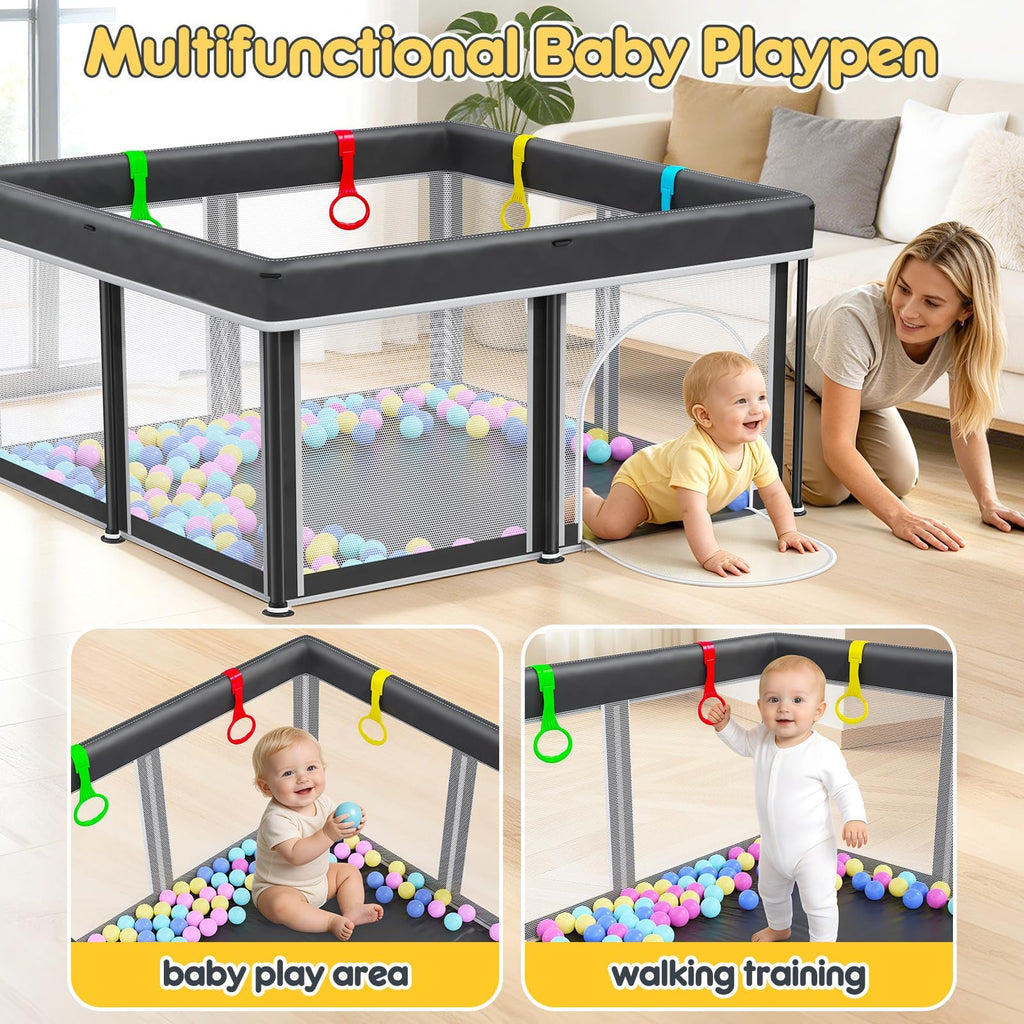 Foldable Baby Playpen with Mat 50"×50" Playpen for Babies and Toddlers