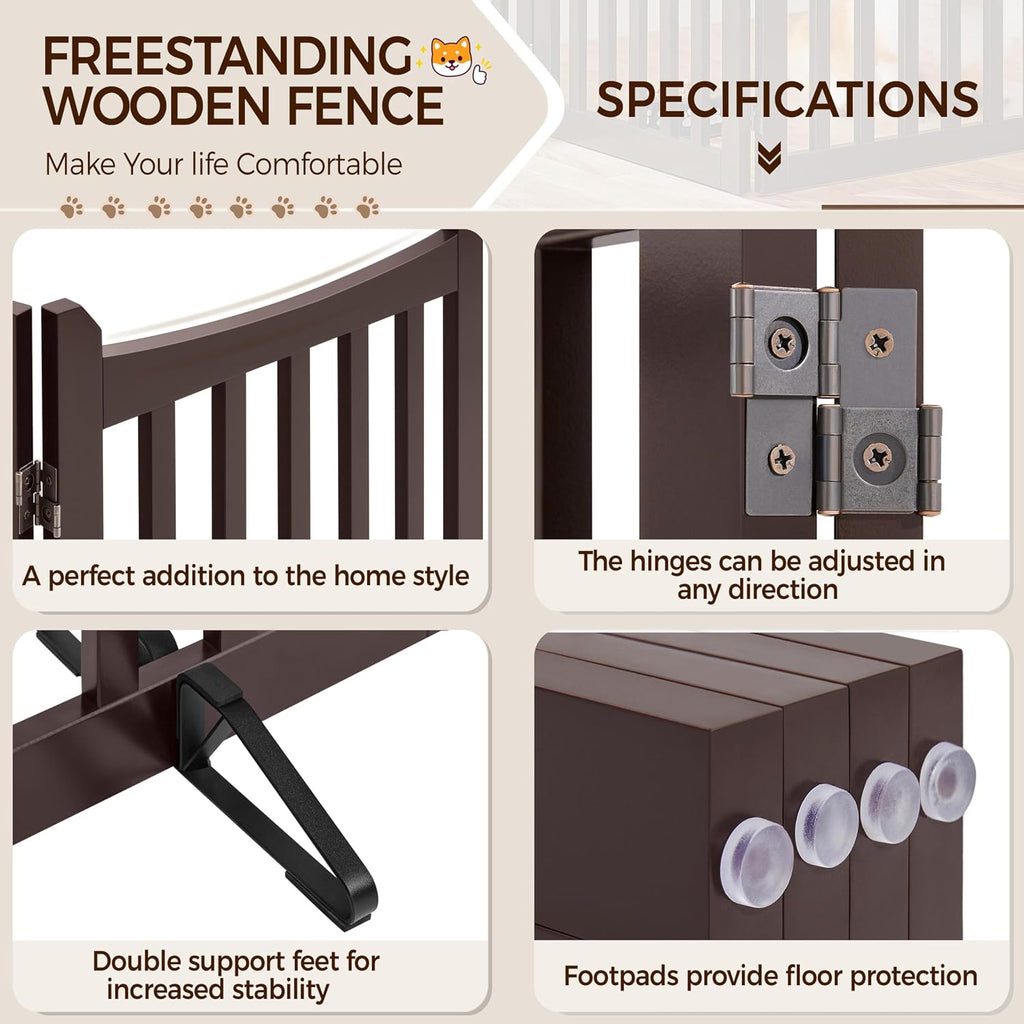 36in 4-Panel Wooden Freestanding Pet Gate for Indoors Espresso