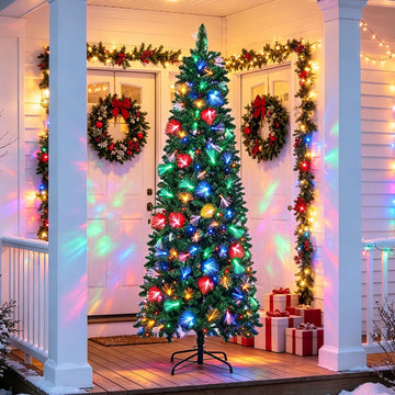 Pre-Lit Pencil Christmas Tree with Fiber Optic, 300LED Lights