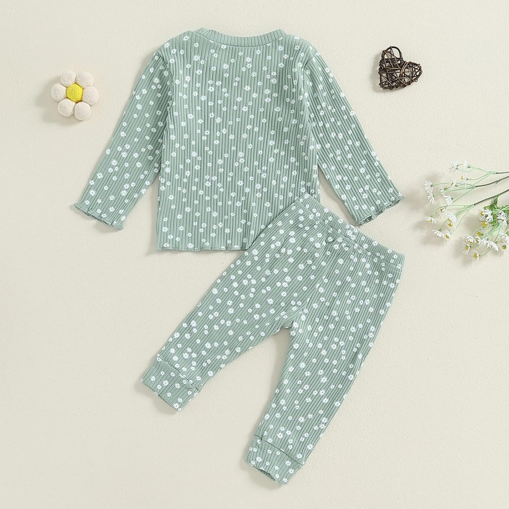 Baby Girl Fall Clothes Set Floral Print Long Sleeve Tops Pants Cute Infant Toddler Outfits 6 12 18