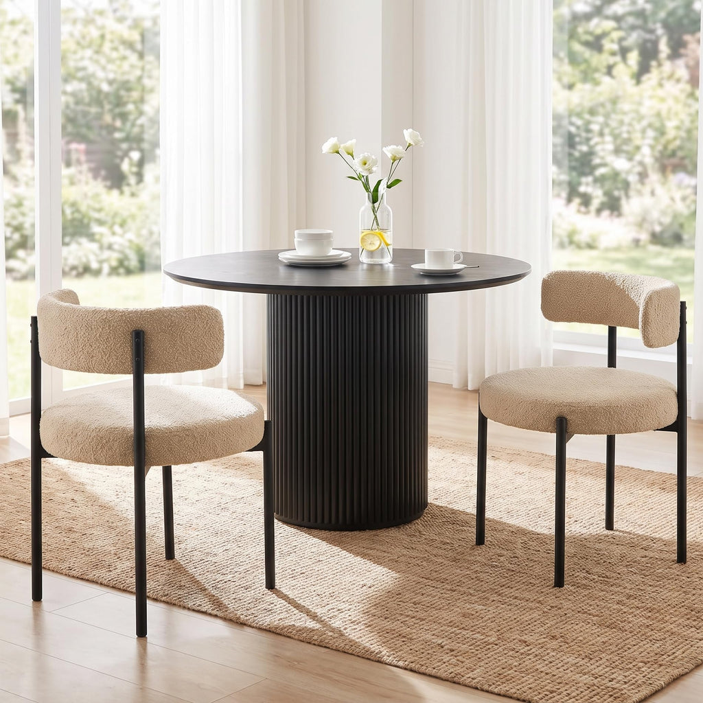 Mid-Century Modern Dining Chairs Set of 4, Boucle, Beige