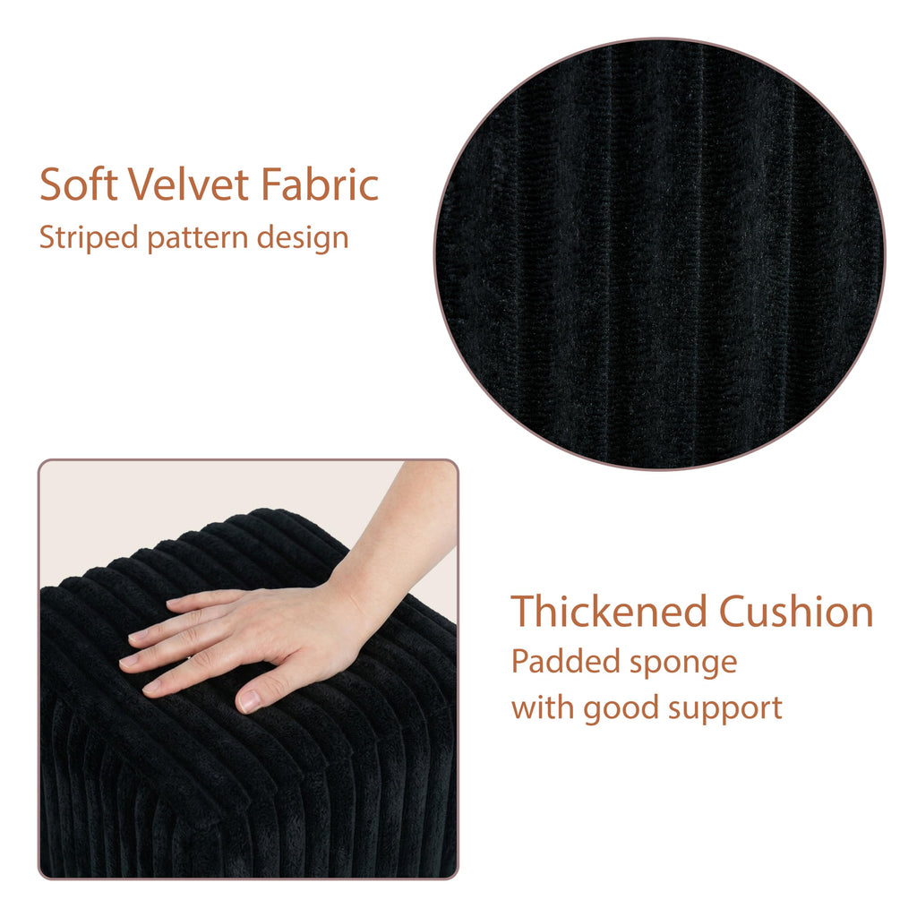 Modern Square Vanity Stool, Small Striped Pattern Ottoman, Cute Velvet Foot Stool, Tufted Fabric Footrest