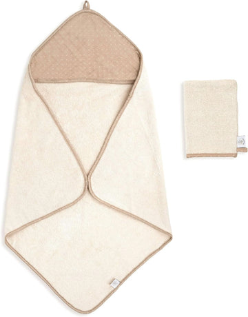 Hooded Baby Bath Towel & Wash Mitt Set, 100% GOTS Organic Cotton