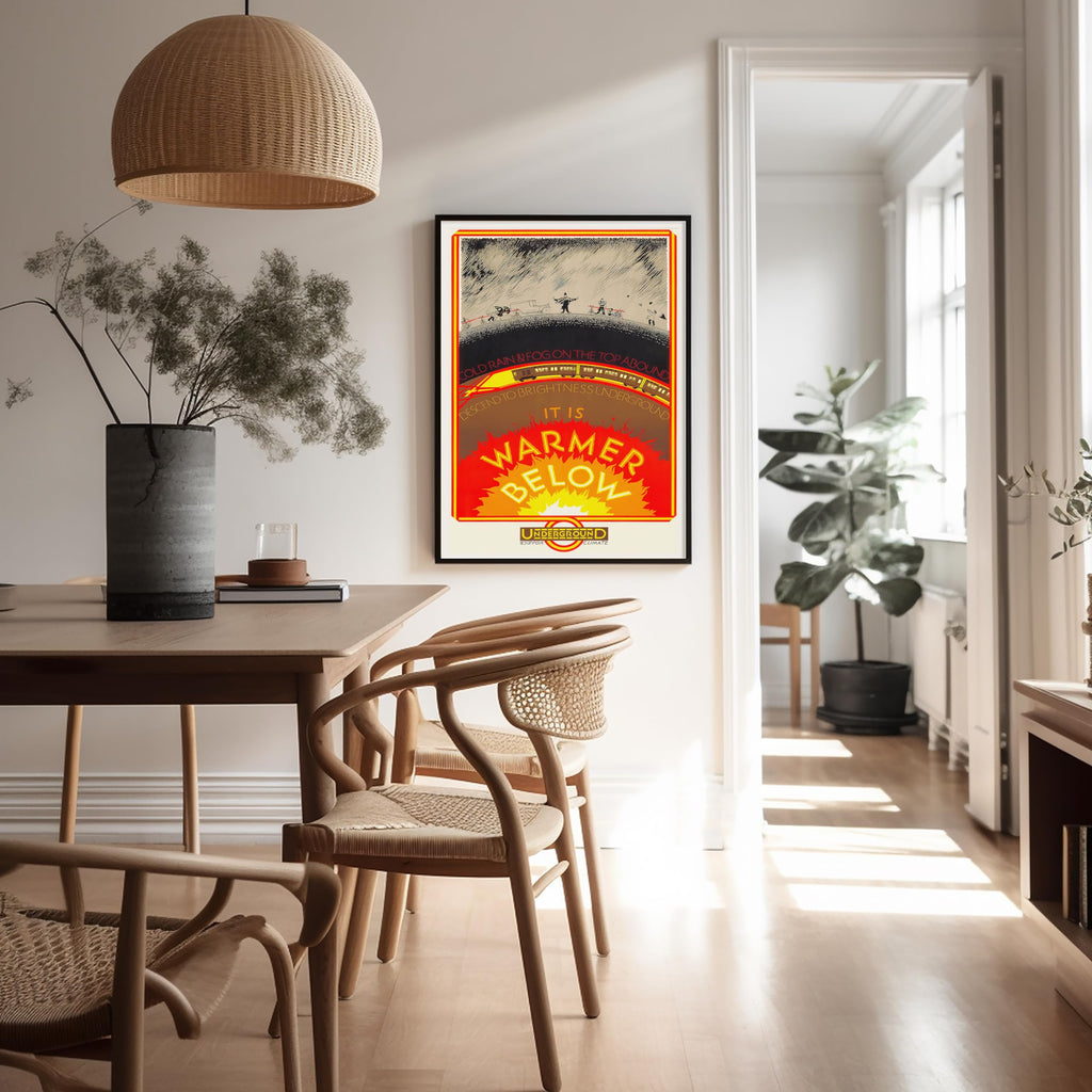 Master Vintage Travel Poster - Retro Tourism Print - It Is Warmer Below, London Underground, Climate, Train - Gift