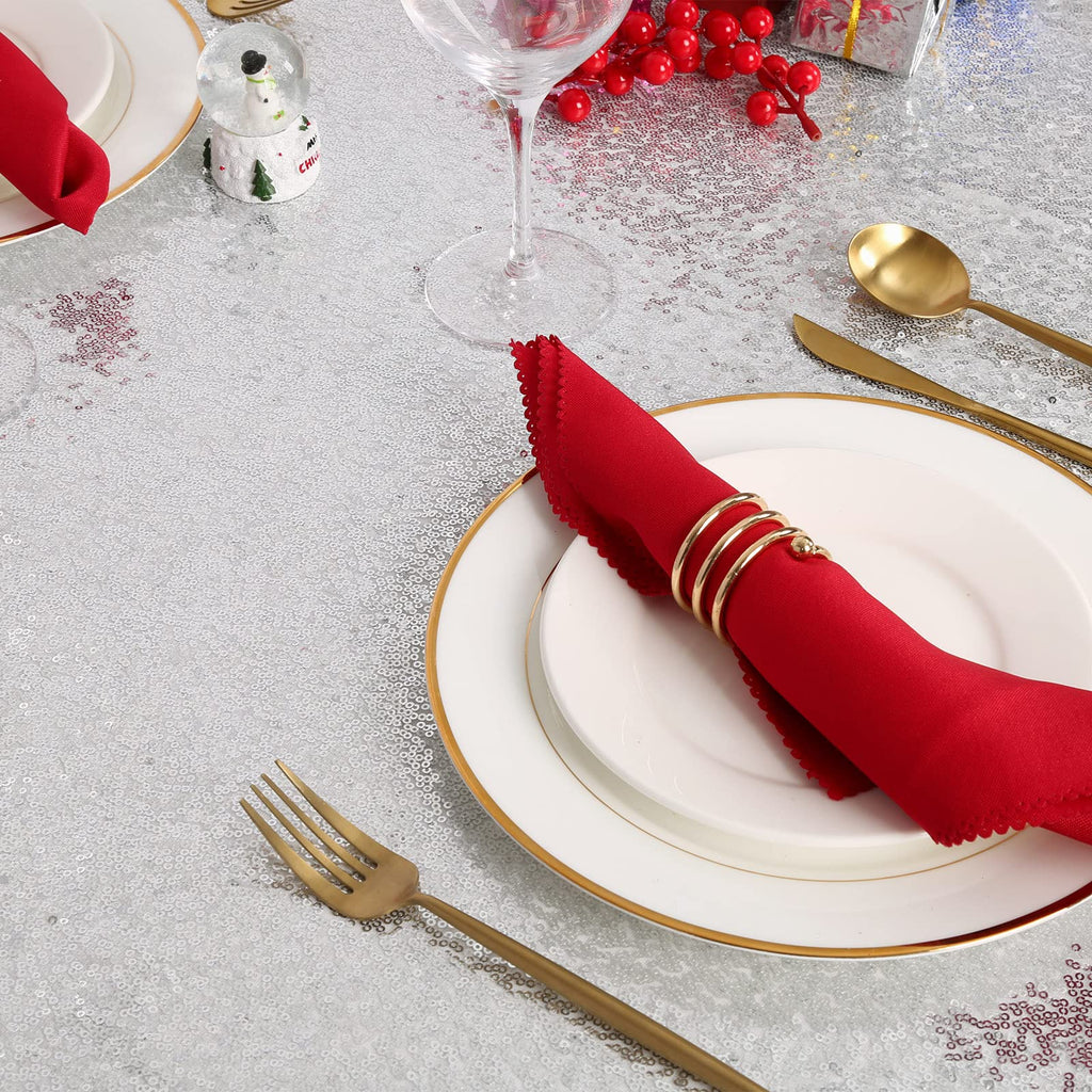 60x102 Inch Silver Tablecloth Christmas Rectangle Silver Glitter