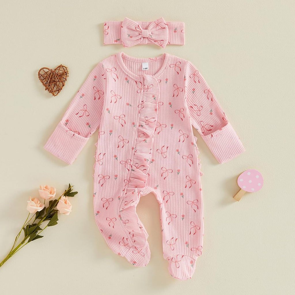 Baby Girl Fall Winter Outfits Clothes Knit Jumpsuit Ruffle Romper Coming Home Outfit for Baby Girl
