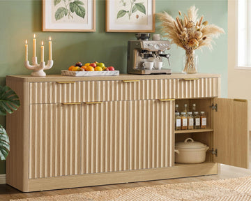55" W Large Buffet Cabinet with Storage & Drawers, Sideboard Cabinet with 2 Adjustable Shelves & 4 Doors, Coffee Bar