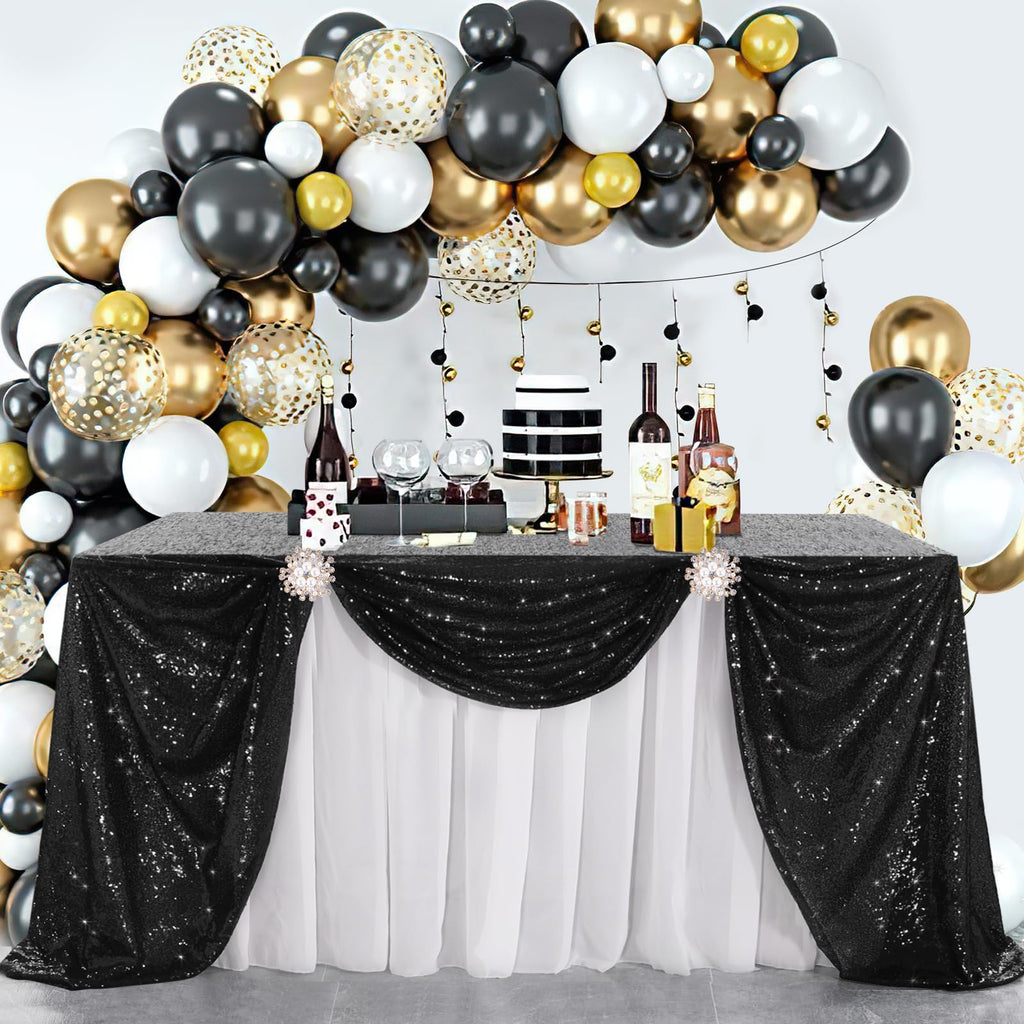 60x102-inch Black Sequin Table Linens Halloween Tablecloth Seamless