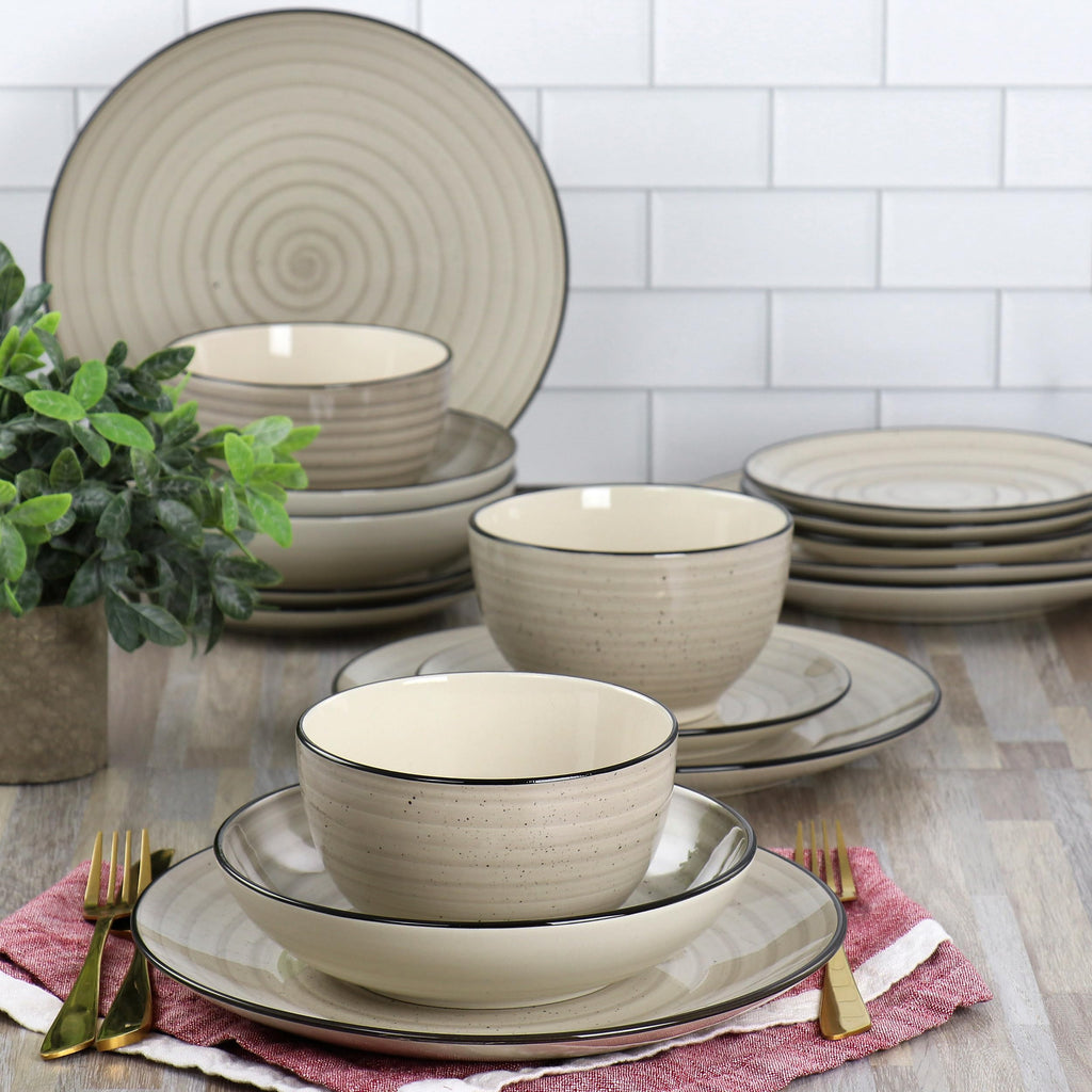 Gia 24 Piece Stoneware Dinnerware Set (Cream)