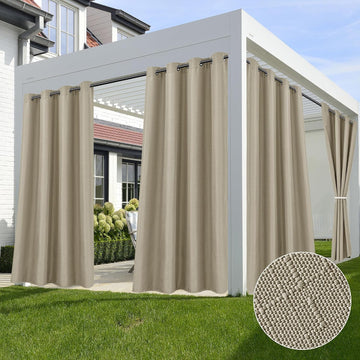 Linen Outdoor Curtains Waterproof 4 Pcs 54x84 In Taupe | Light Filtering, Grommet Top, Outdoor Dining Dividers