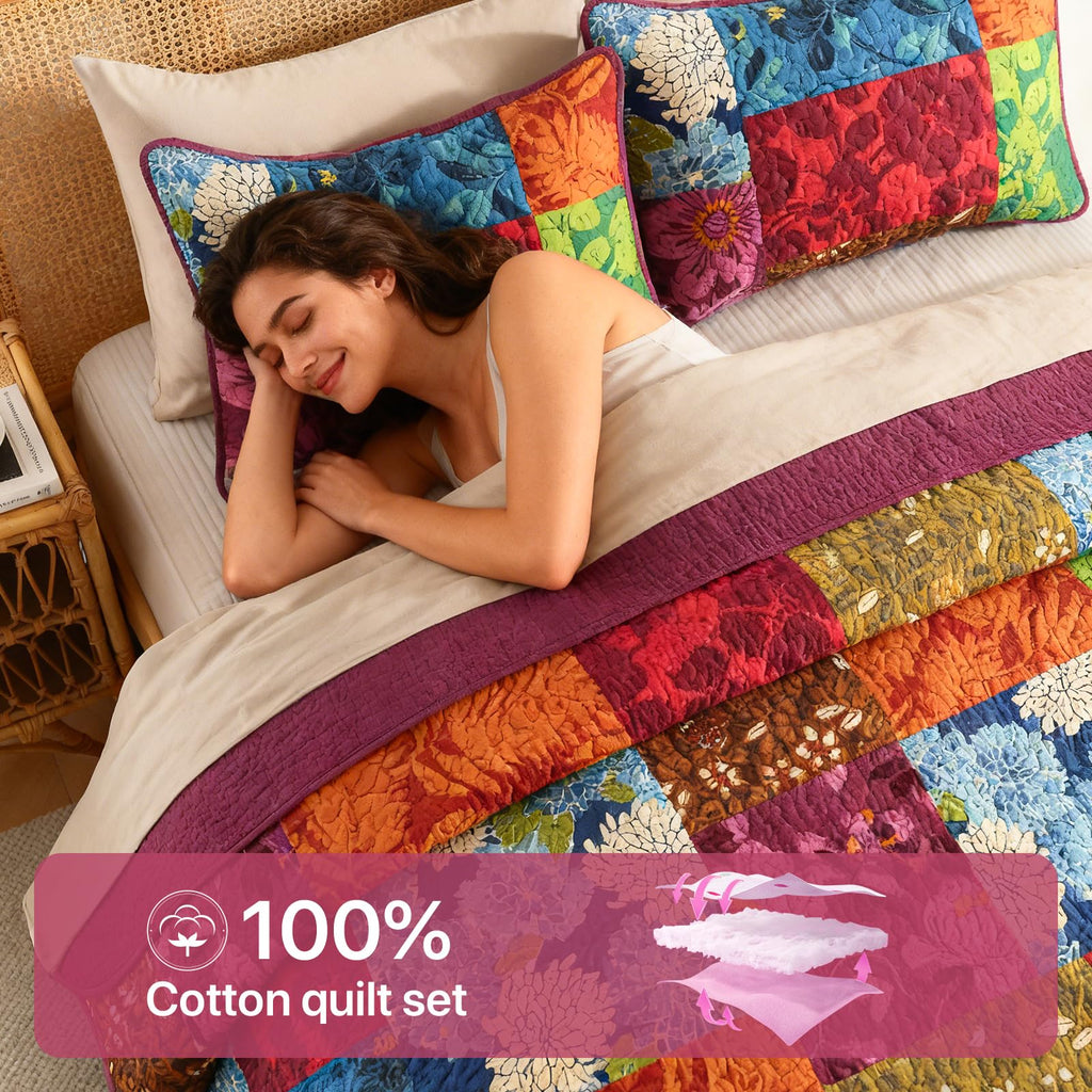Quilt Bedspread Set with 2 Pillow Shams-Waffle Textured Breathable Coverlet Needle-Punched Plush Fill