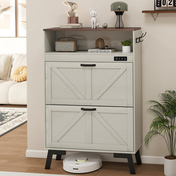 Shoe Cabinet with Deodorizer, Narrow White Entryway Storage, Anti-Tip