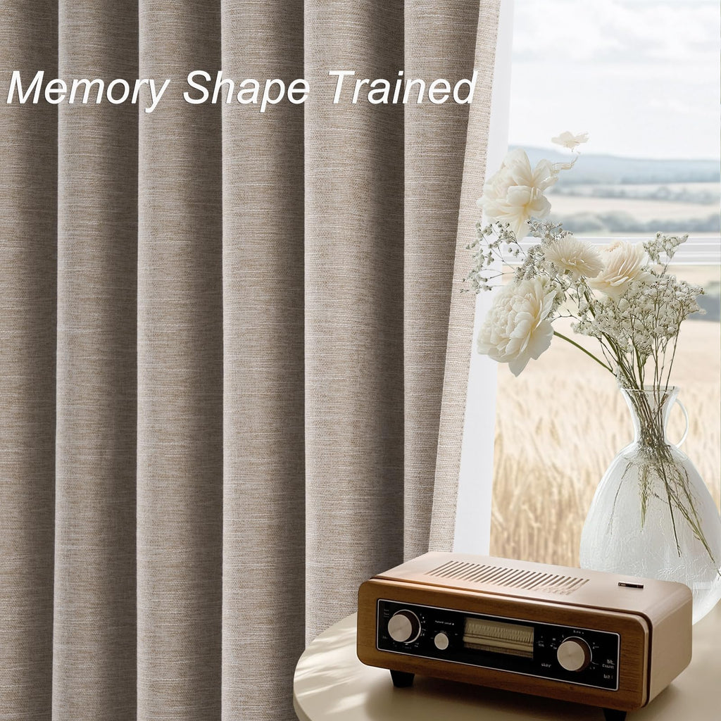 Extra Long Linen Blackout Curtains 132 Inches Long Farmhouse High Ceiling Mount Track Tall Curtain with Hooks Drapes