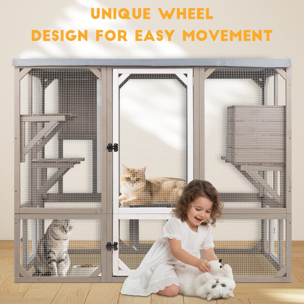 Catio Outdoor Cat Enclosure, Wooden Cat House with 4 Platforms