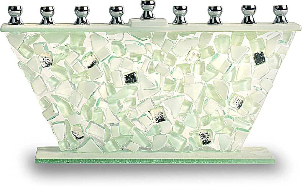 Hanukkah - White Shattered Glass - Handcrafted Painted Glass - Fits All Standard Chanukah Candles