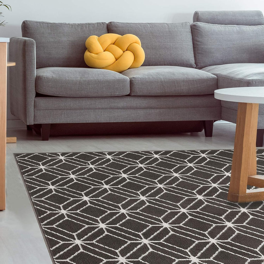 Modern Contemporary 3-Piece Rug Set with 5x7 Area Rug, 2x5 Runner Rug and 2x3 Accent Mat, Geometric Trellis Diamond