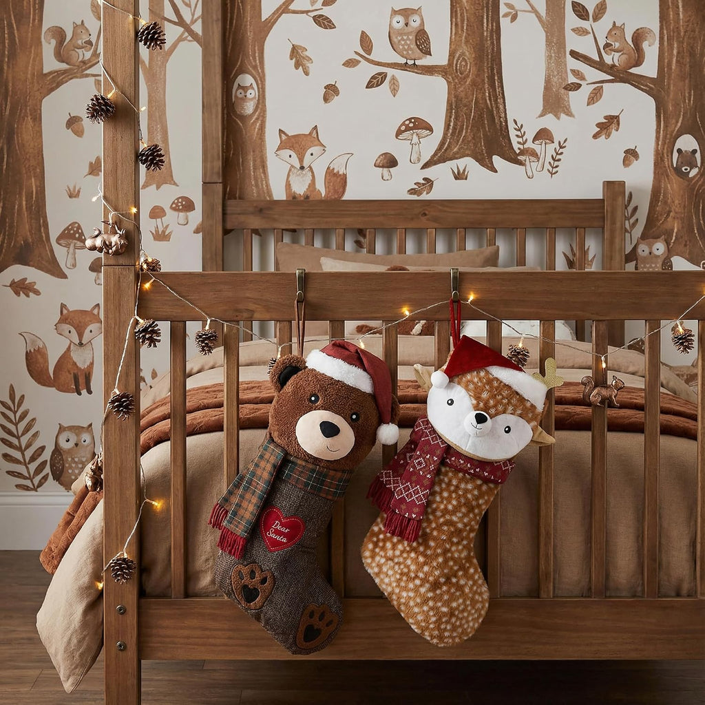 21" Plush Red Brown Bear Christmas Stockings Decorations