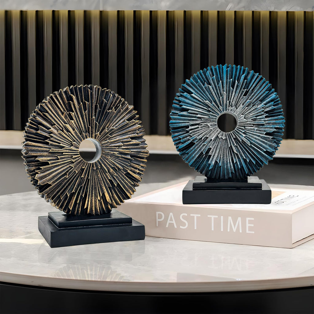 Round Statue Decor, Abstract Office Desk Sculpture for Men, Blue