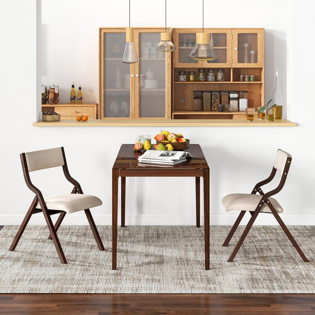 Folding Dining Chairs Set of 4, No Assembly Folding Chairs w/Linen Padded Seats, Wood Foldable Kitchen Chairs, Easy
