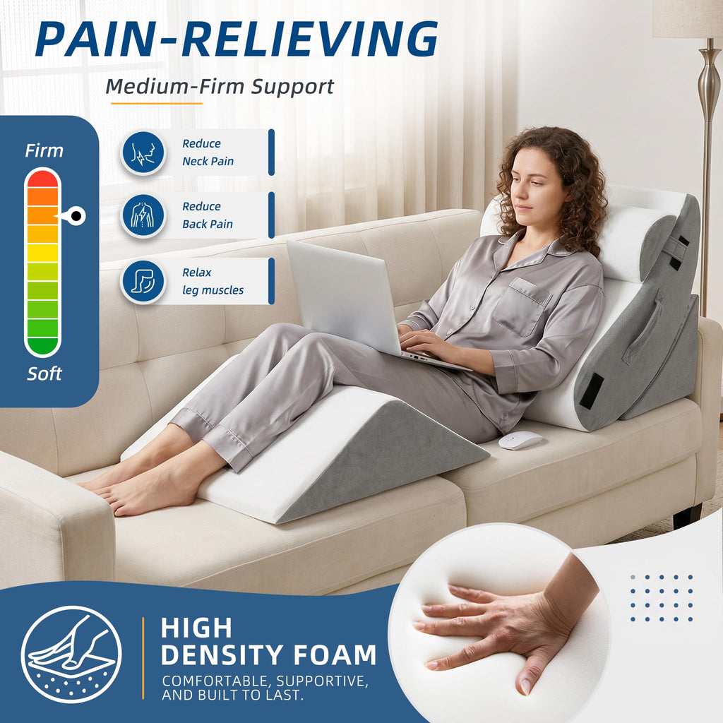 4Pcs Orthopedic Wedge Pillow, Adjustable Triangle Support Pillow for Back Pain Relief & Post Surgery Use, Soft Bed