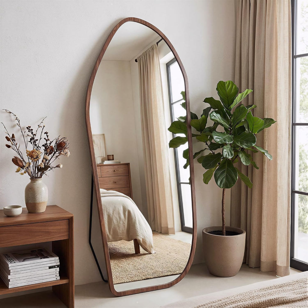 Full Length Mirror, Oversized Floor Mirror with Solid Wood Frame, Large Standing Mirror Living Room, Wood Art Style