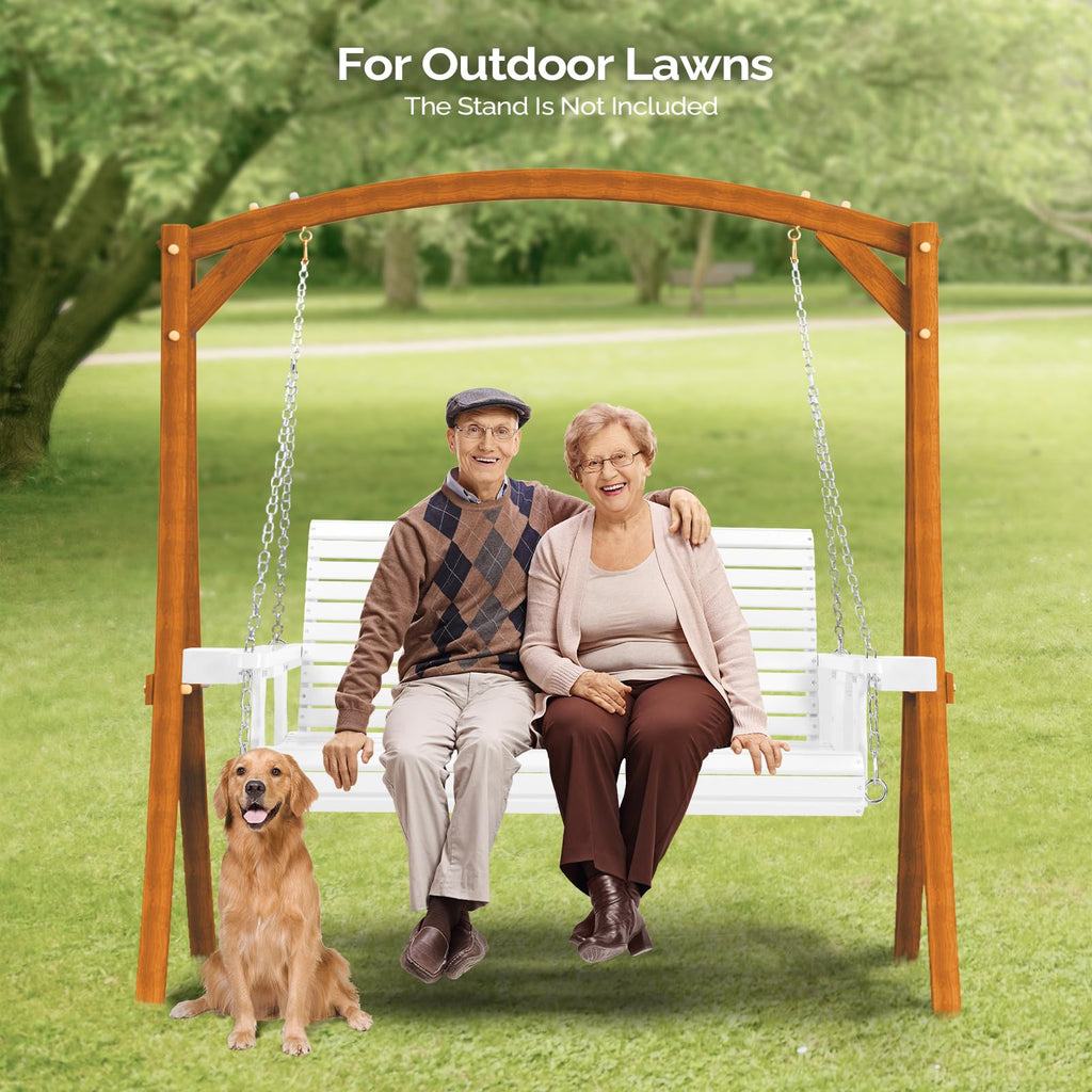 XL 4 FT Pro Wooden Porch Swing with Cup Holders, 880 LBS, White