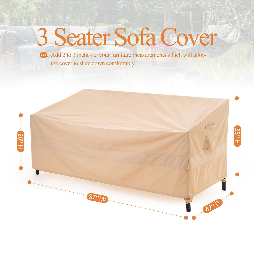 Patio Sofa Covers, 3-Seater, 87W x 42D x 35H Inches, Beige