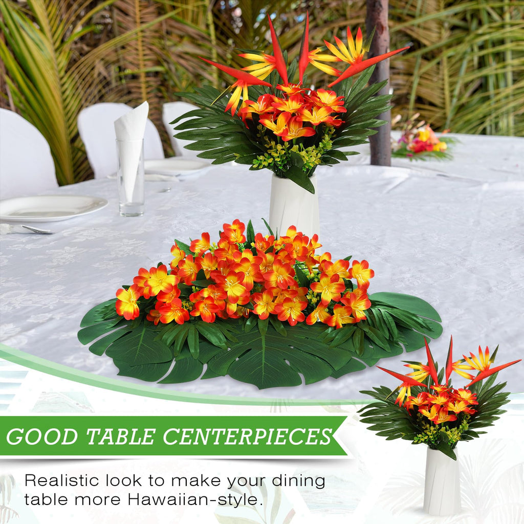 12 Set/ 48 Pcs Artificial Tropical Flower Centerpiece, Sunset Red