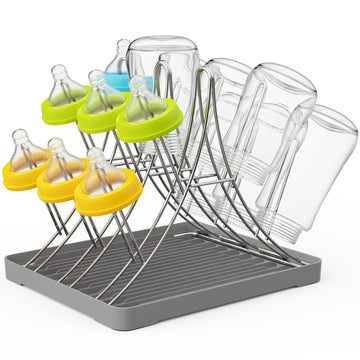 Baby Bottle Drying Rack, Space Saving Bottle Drying Tree Rack with Drainboard for Cups, Mugs and Glass, Sports