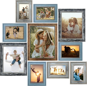 Picture Frames Collage Wall Decor 10-Pack, Gallery Wall Frame Set with 11x14 8x10 5x7 4x6 Frames in 4 Different Finishes - Set of 10