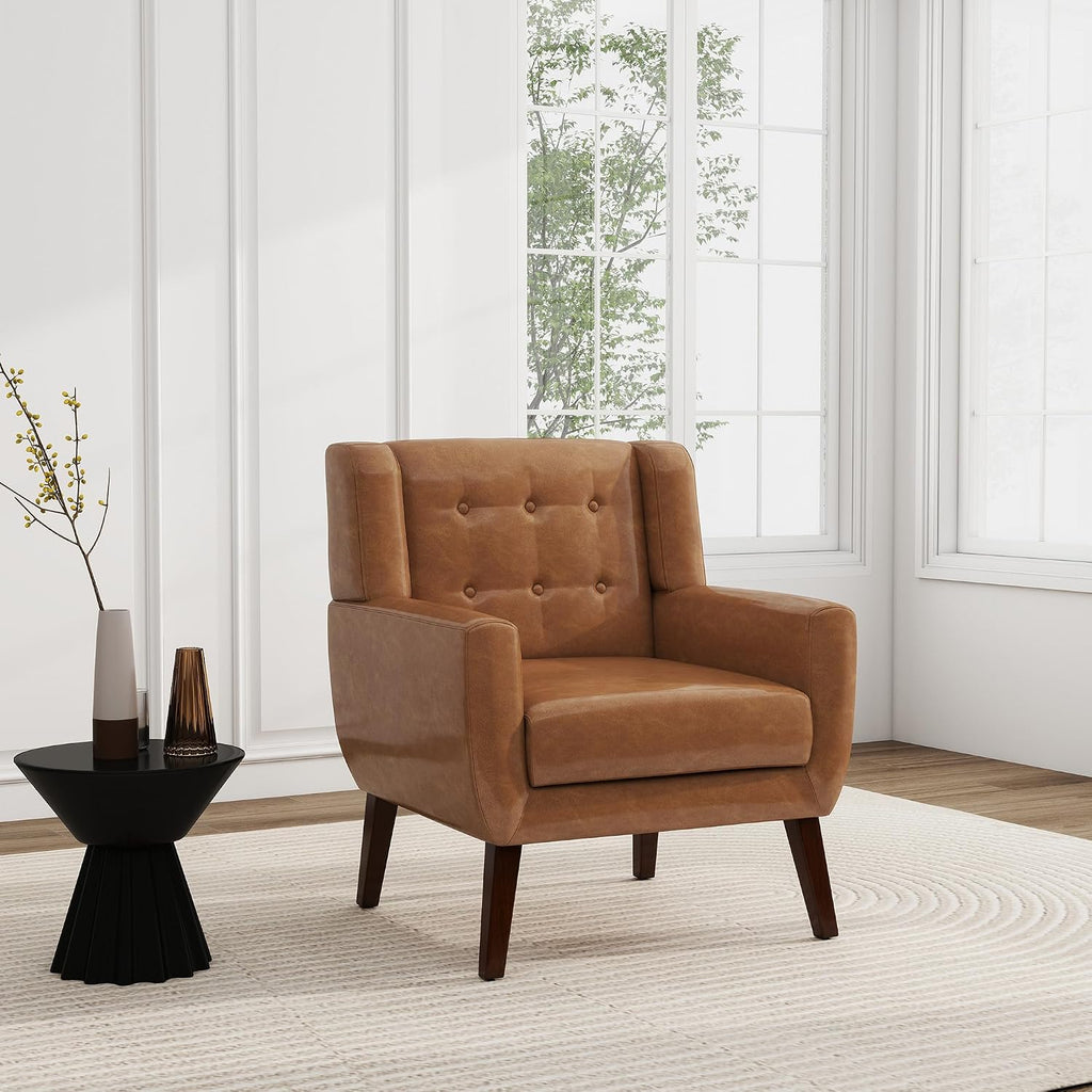 PU Leather Accent Chairs, Upholstered Armchair, Brown - Set of 2