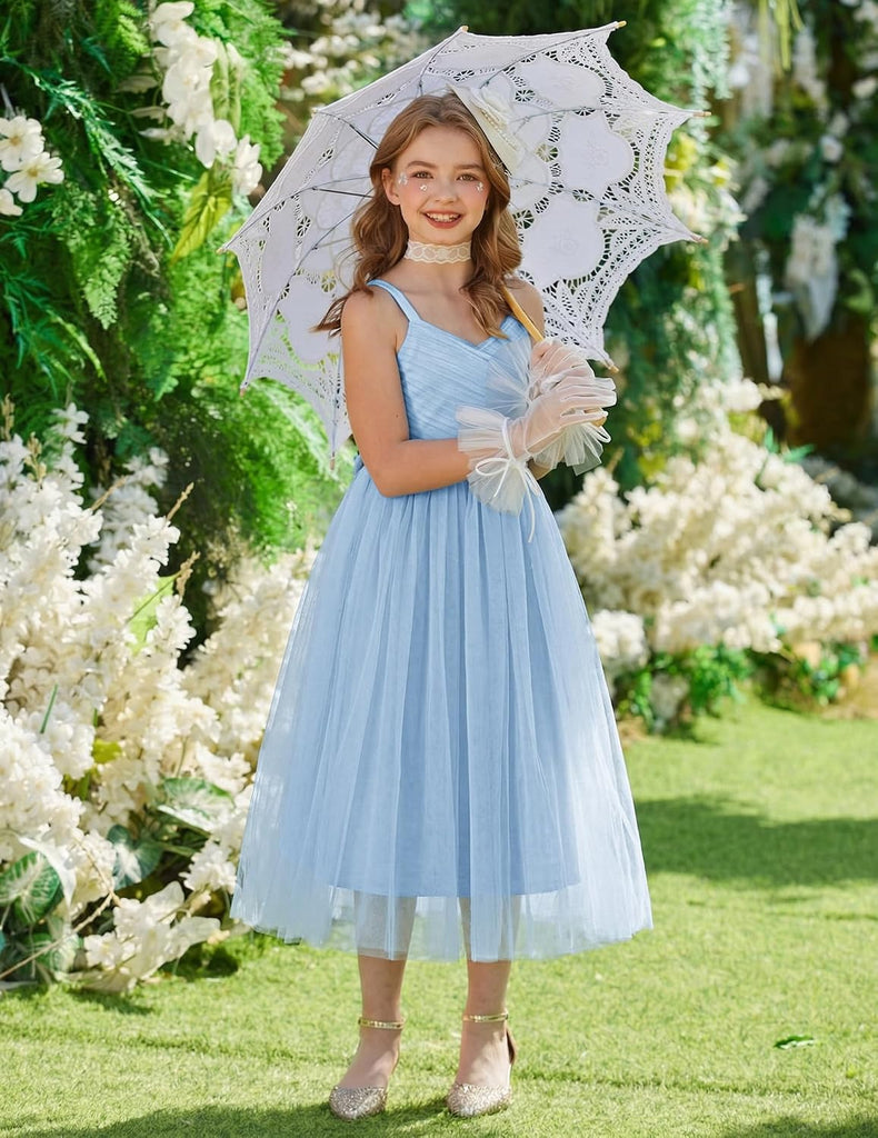 Flower Girl Dress Spaghetti Strap Tulle Long Formal Party Dresses