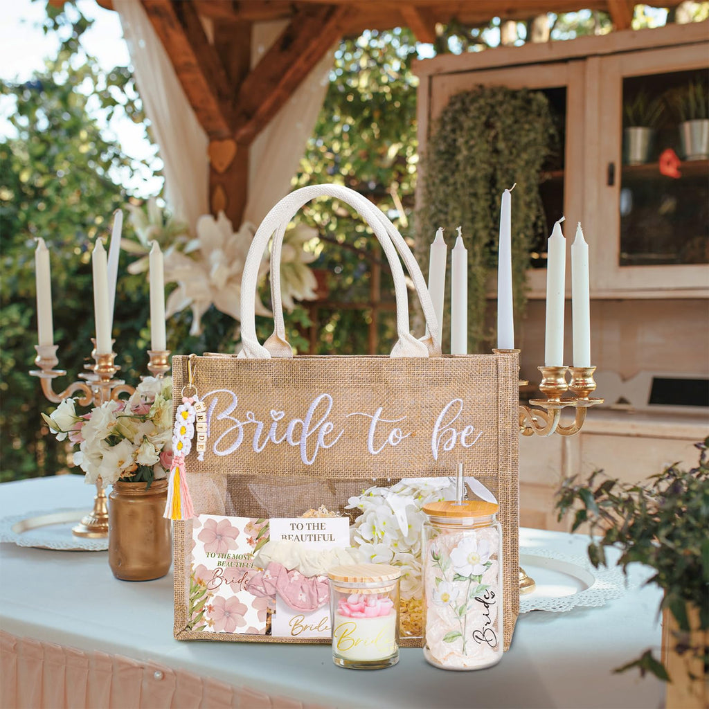 Bridal Shower Gifts for Bride to Be, Bachelorette Gifts Wedding Engagement Gift for Bride, Bridal Tote Bag Glass Cup