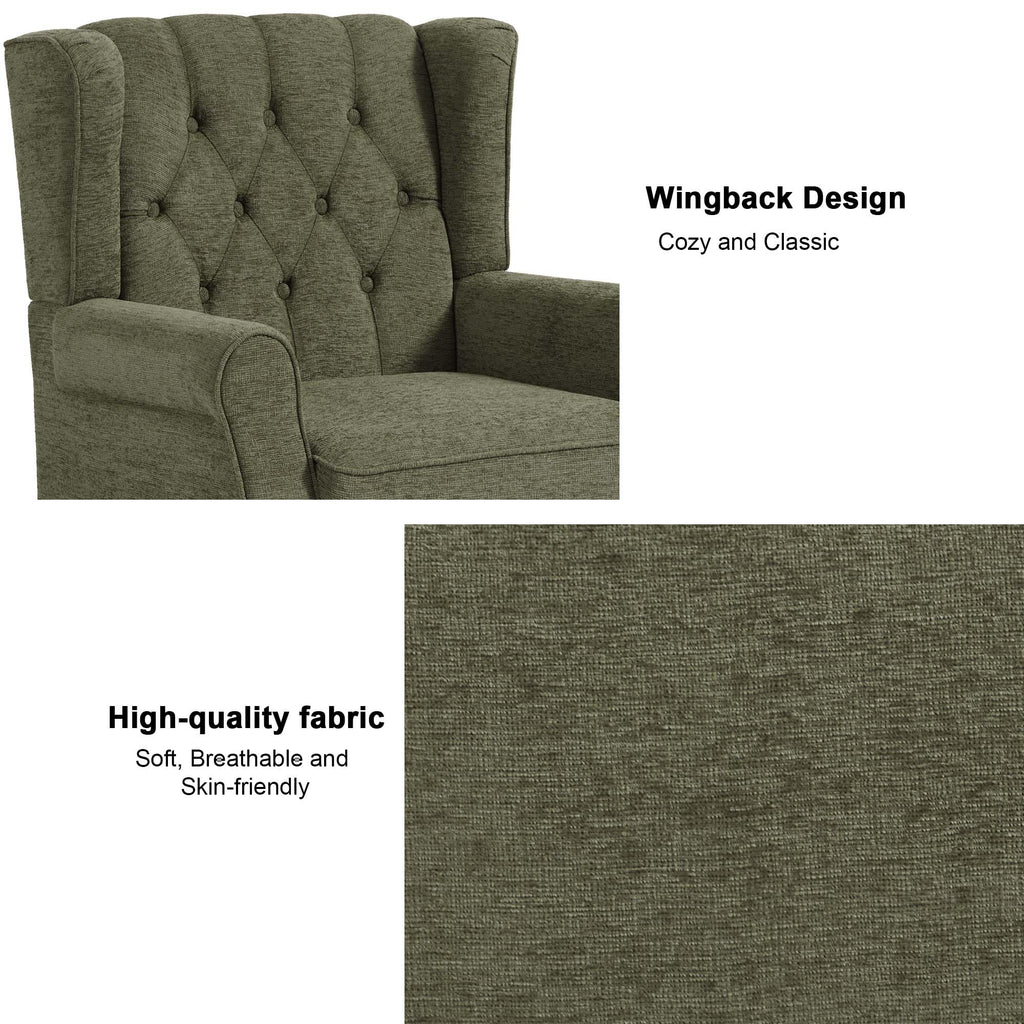 Chenille Wingback Accent Chair, Tufted High Back Armchair, Green